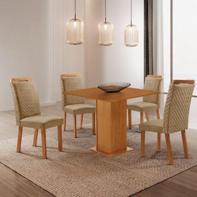 Conjunto de Jantar Loren 4 Lugares Tampo MDF Cadeiras Aline Off White 90CM Moderna