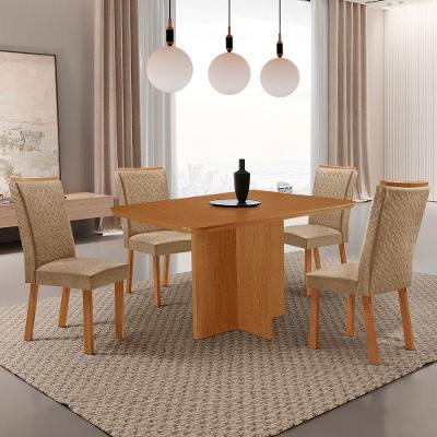 Conjunto de Jantar Olimpia 4 Lugares Tampo MDF com Cadeiras Lisa 120CM Moderna