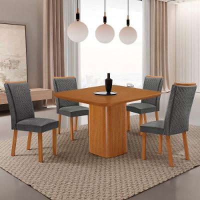 Conjunto de Jantar Eloise 4 Lugares Tampo MDF Canto Copo com Cadeiras Lisa Grafite e Naturalle 90CM