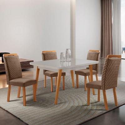 Conjunto de Jantar Copper 4 Lugares Tampo MDF com Serigrafia e Cadeiras Aline Veludo Off White