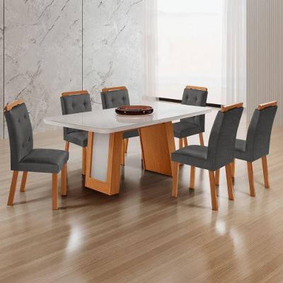 Conjunto de Jantar Carolina 6 Lugares Tampo MDF com Vidro Cadeiras Carol Grafite Off White Moderna