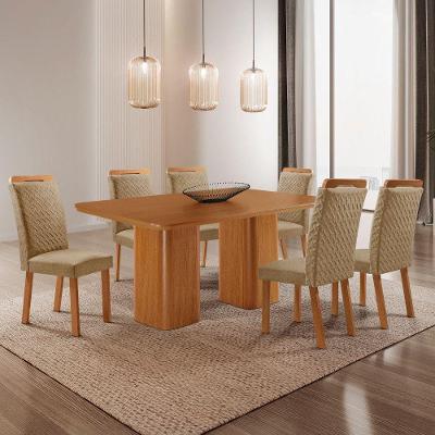 Conjunto de Jantar Eloise e Aline 6 Lugares Tampo MDF Estofado Off White 180CM Moderna