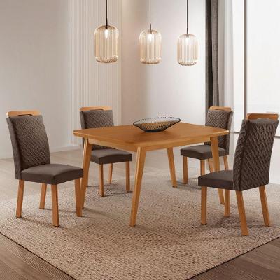 Conjunto de Jantar Copper 4 Lugares Tampo MDF Cadeiras Aline Veludo Marrom 120CM Moderna