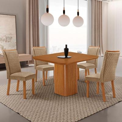 Conjunto de Jantar Eloise 4 Lugares Tampo MDF com Canto Copo e Cadeiras Lisa Estofadas Naturale 90CM