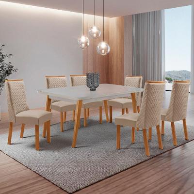 Conjunto de Jantar Copper 6 Lugares Tampo MDF com Vidro e Cadeiras Carolina Veludo Creme 180CM