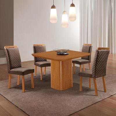 Conjunto de Jantar Isadora e Lorena 4 Lugares Tampo MDF Cadeiras Veludo Marrom 90CM Moderna