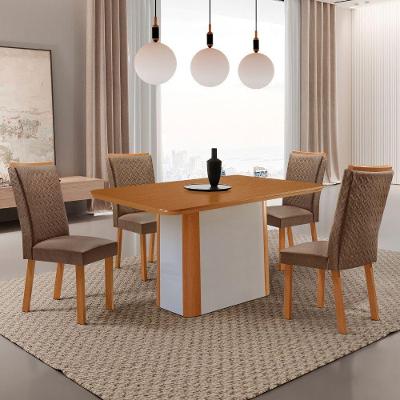 Conjunto de Jantar Isadora 4 Lugares Tampo MDF com Cadeiras Lisa em Veludo Off White 120CM Moderna