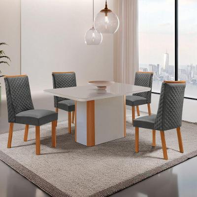 Conjunto de Jantar Isadora 4 Lugares Tampo MDF com Cadeiras Yasmin Estofadas Grafite Moderna 120CM