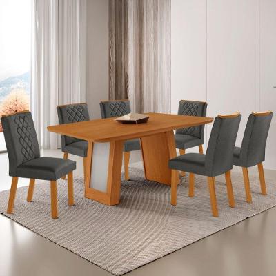 Conjunto de Jantar Carolina Laminado 6 Lugares Tampo MDF Grafite Off Naturale 180CM Moderna