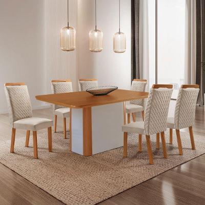 Mesa de Jantar Isadora 6 Lugares Retangular MDF 180CM Creme com Cadeiras Aline Moderna
