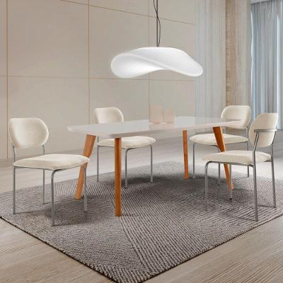 Conjunto Sala de Jantar Mesa Malta 4 Lugares Tampo MDF Linho Off White Imbuia 120CM Moderna