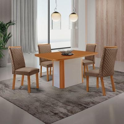 Mesa de Jantar Isadora 4 Lugares Retangular MDF com Vidro Off White Moderna 120CM