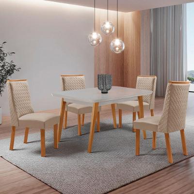 Mesa de Jantar Copper Carolina 4 Lugares Retangular MDF com Vidro 120CM Off White Moderna