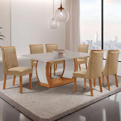 Conjunto Jantar Milena Yasmin 6 Lugares MDF Vidro Serigrafado Off White 180CM Moderna