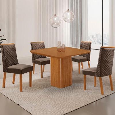 Mesa de Jantar Eloise 4 Lugares Quadrada MDF Laminado 90CM Marrom e Off White Moderna 90CM