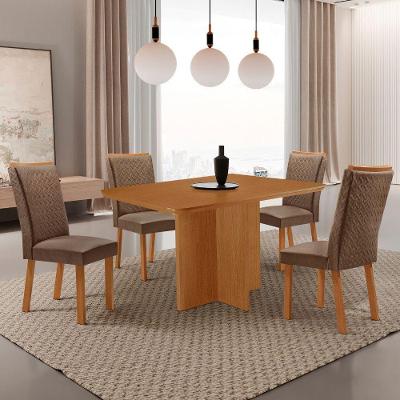 Conjunto de Jantar Olimpia 4 Lugares Tampo MDF Canto Copo Creme 120CM Moderna