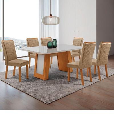 Mesa de Jantar Carolina 6 Lugares Tampo MDF Canto Copo sem Vidro Off White 180CM Moderna