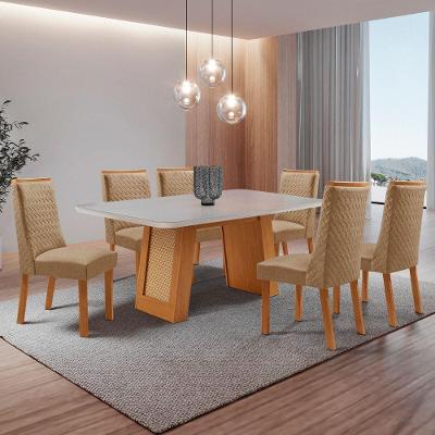 Mesa de Jantar Carolina 6 Lugares Retangular MDF com Vidro 180CM Off White Moderna