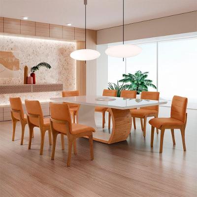 Conjunto Sala de Jantar Bella 8 Lugares Vidro Caramelo 220CM Moderna