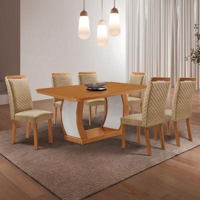 Conjunto de Jantar Milena 6 Lugares Tampo MDF Cadeiras Lorena Off White 180CM Moderna