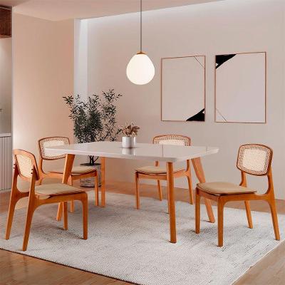 Conjunto de Jantar Malta 4 Lugares Tampo MDF Canto Copo sem Vidro Veludo Bege Cinam Imbuia Moderna