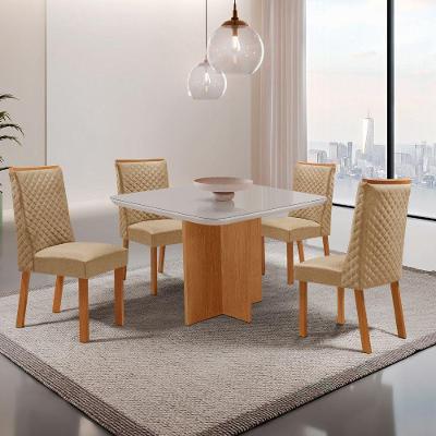 Conjunto de Jantar Olimpia 4 Lugares Tampo MDF com Vidro Serigrafado e Cadeiras Yasmin Off White