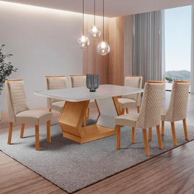 Mesa de Jantar Alvorada 6 Lugares Retangular MDF com Vidro 180CM Off White Moderna