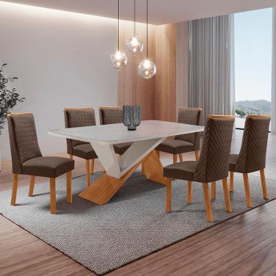 Conjunto de Jantar Yasmin 6 Lugares Tampo MDF com Cadeiras Veludo Marrom 180CM Moderna