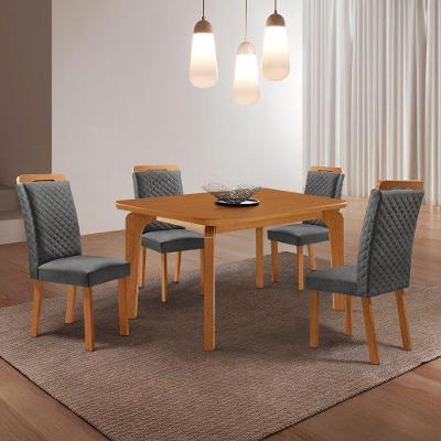 Conjunto de Jantar Liz e Lorena 4 Lugares Tampo MDF Canto Copo Linho Grafite e Naturalle 120CM