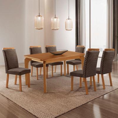Conjunto de Jantar Liz e Aline 6 Lugares Tampo MDF Cadeiras Veludo Marrom 180CM Moderna