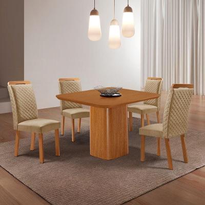 Conjunto de Jantar Isadora e Lorena 4 Lugares Tampo MDF Canto Copo Off White 90CM Moderna