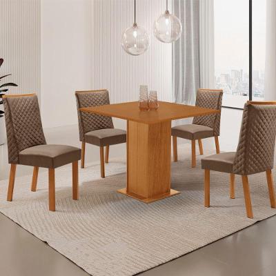 Conjunto de Jantar Loren 4 Lugares Tampo MDF Cadeiras Yasmin Veludo Off White 90CM Moderna