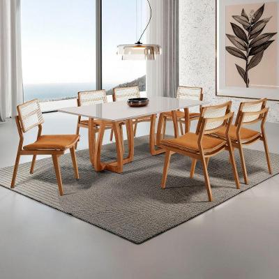 Conjunto de Jantar Flora 6 Lugares Tampo Vidro Cadeiras Eva Premium Star Caramelo Moderna