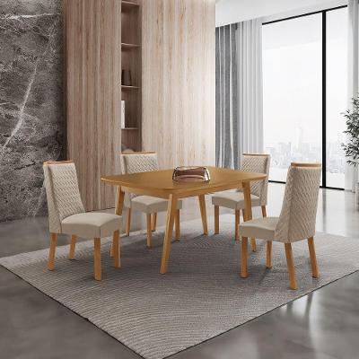 Conjunto de Jantar Copper e Carolina 4 Lugares Tampo MDF Cadeiras Veludo Creme 120CM Moderna