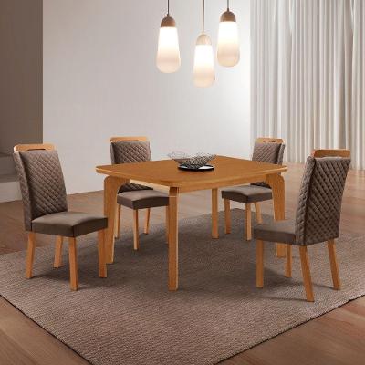 Conjunto de Jantar Liz e Lorena 4 Lugares Tampo MDF Cadeiras Veludo Marrom 120CM Moderna