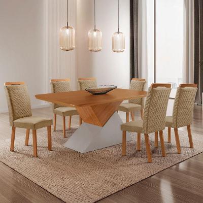 Conjunto de Jantar Aster 6 Lugares Tampo MDF com Cadeiras Estofadas Off White 180CM Moderna