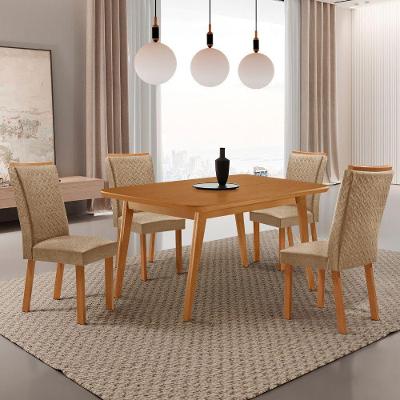 Conjunto de Jantar Copper e Lisa 4 Lugares Tampo MDF Café 120CM Moderna
