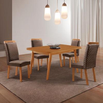 Conjunto de Jantar Copper 4 Lugares Tampo MDF Cadeiras Lorena Veludo Marrom 120CM Moderna