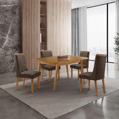 Conjunto de Jantar Copper e Carolina 4 Lugares Tampo MDF Cadeiras Veludo Marrom 120CM Moderna
