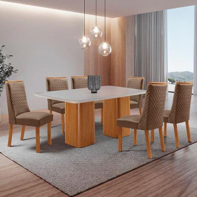 Mesa de Jantar Eloise 6 Lugares Retangular MDF com Vidro 180CM Off White Moderna