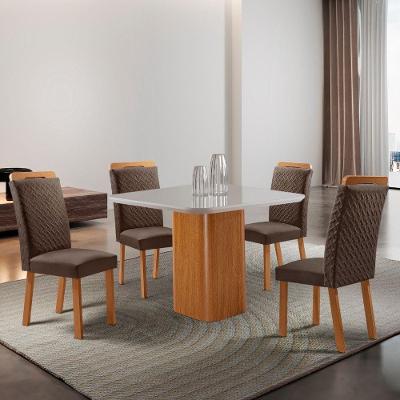Mesa de Jantar Eloise 4 Lugares Quadrada MDF com Vidro Serigrafado 90CM Marrom Moderna