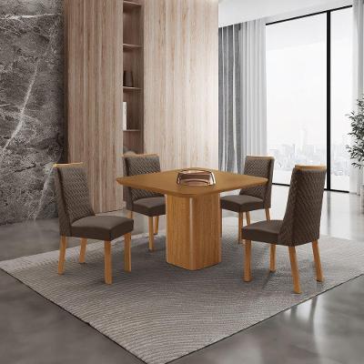 Mesa de Jantar Eloise 4 Lugares Quadrada Tampo MDF 90CM Marrom com Cadeiras Carolina Moderna