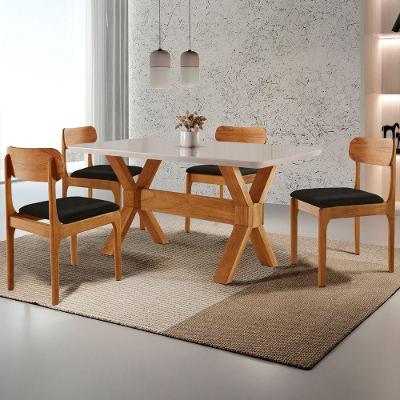 Sala de Jantar Star 4 Lugares Vidro Laqueado Linho Preto Laq Off Cinam Imbuia 120CM Mobilare