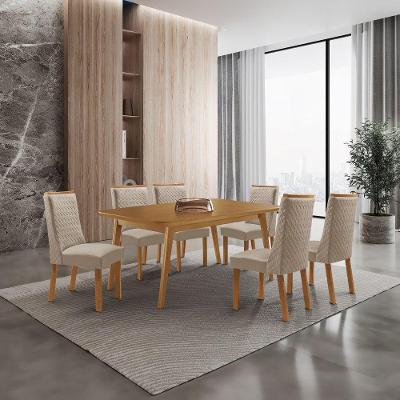 Conjunto de Jantar Copper 6 Lugares Tampo MDF Cadeiras Carolina Veludo Creme 180CM Moderna
