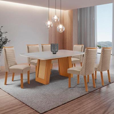 Mesa de Jantar Carolina 6 Lugares Retangular MDF com Vidro 180CM Off White Moderna