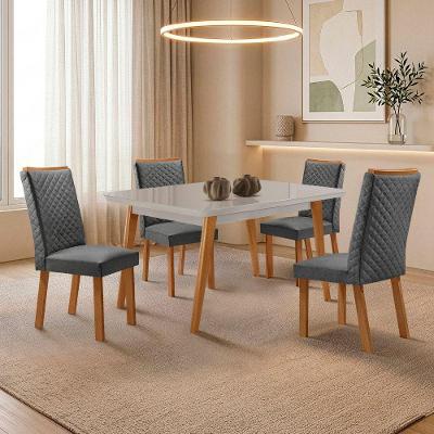 Mesa de Jantar Copper Lira 4 Lugares Tampo em MDF com Vidro Serigrafado Grafite 120cm Moderna