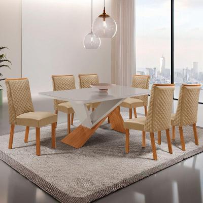 Mesa de Jantar Yasmin 6 Lugares Retangular MDF Vidro Copo Off White Moderna