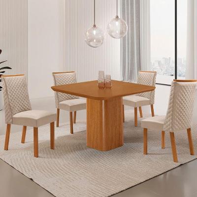 Mesa de Jantar Eloise 4 Lugares Quadrada MDF 90CM Off White com 4 Cadeiras Yasmin Moderna