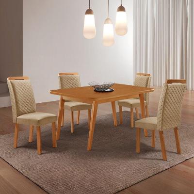 Conjunto de Jantar Copper 4 Lugares Tampo MDF Cadeiras Estofadas 120CM Moderna