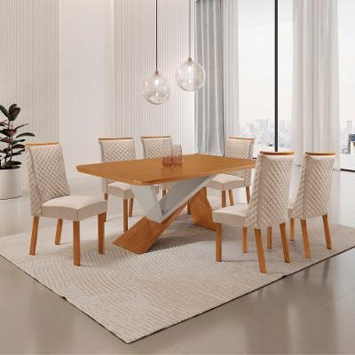 Mesa de Jantar Yasmin 6 Lugares Tampo MDF com Cadeiras em Veludo Creme 180CM Moderna